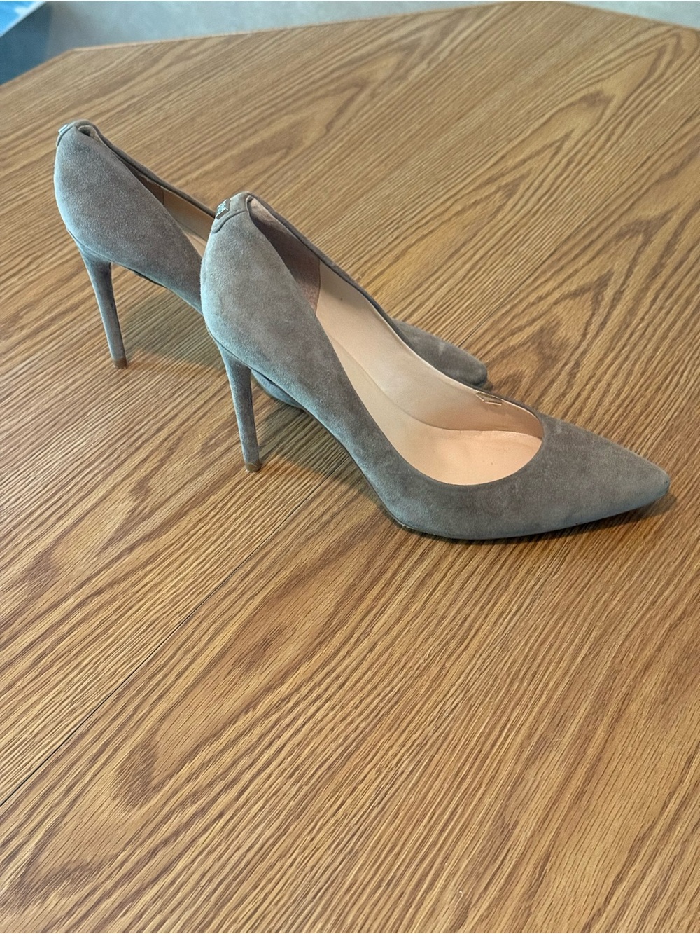 Ivanka Trump Suede Pointed-Toe Pumps - olive green, looks gray in pics